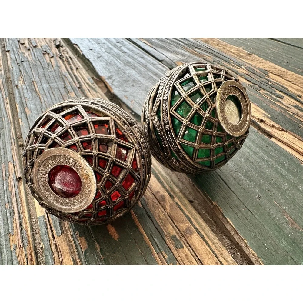 Godinger Christmas Ornament Pepper Shakers Green Red‎ Vintage Metal